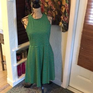 NY & Co. Green and black striped skater dress